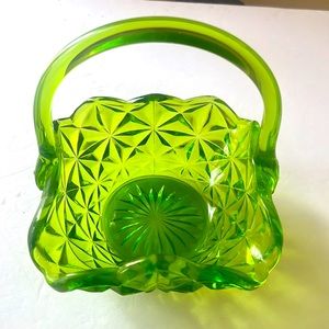 1980 Monticello Green Lime Basket by Indiana Glass Company